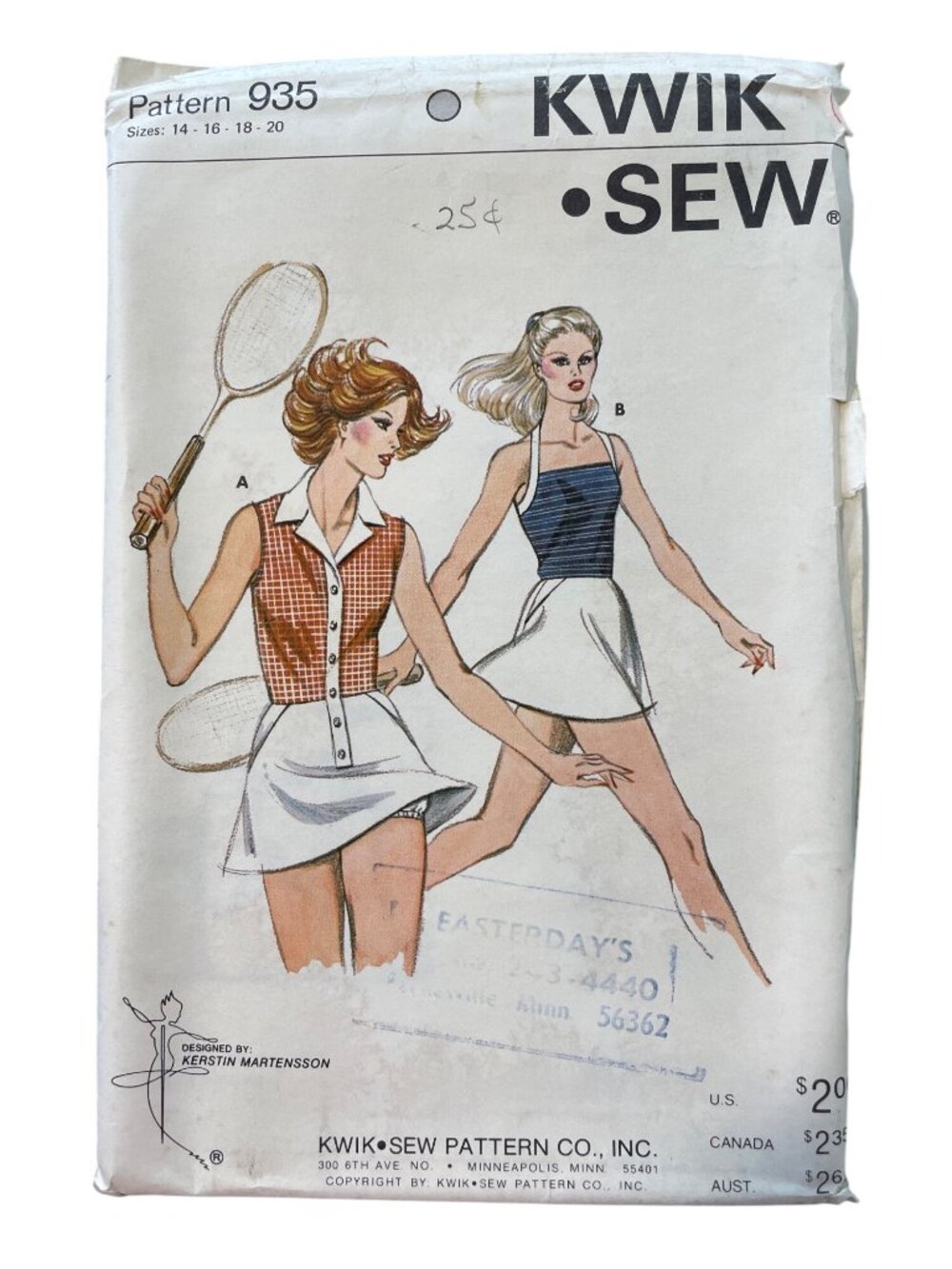 Vintage Kwik Sew 935 Pattern Sizes 14-16-18-20 Misses Tennis Dress Retro UNCUT